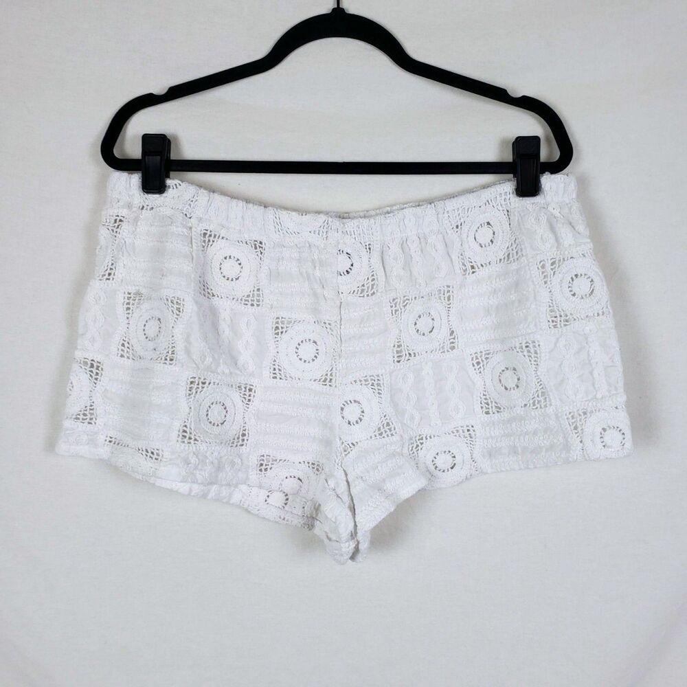 Time and Tru Boho Coastal Patchwork Shorts Womens L Cotton Beach Resort White